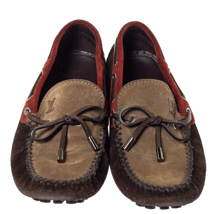 Pre Owned Louis Vuitton Tricolor Suede Bow Loafers Size 41