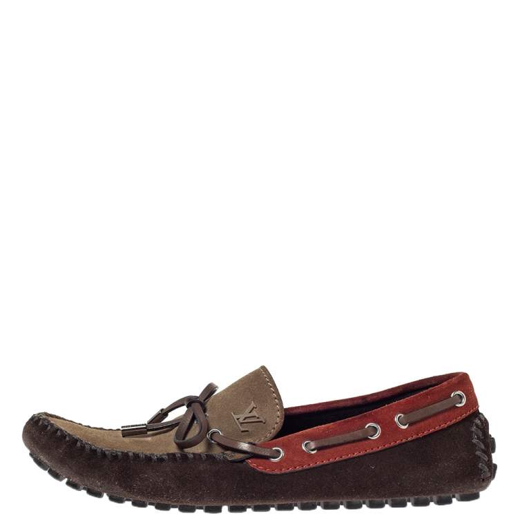 Pre Owned Louis Vuitton Tricolor Suede Bow Loafers Size 41