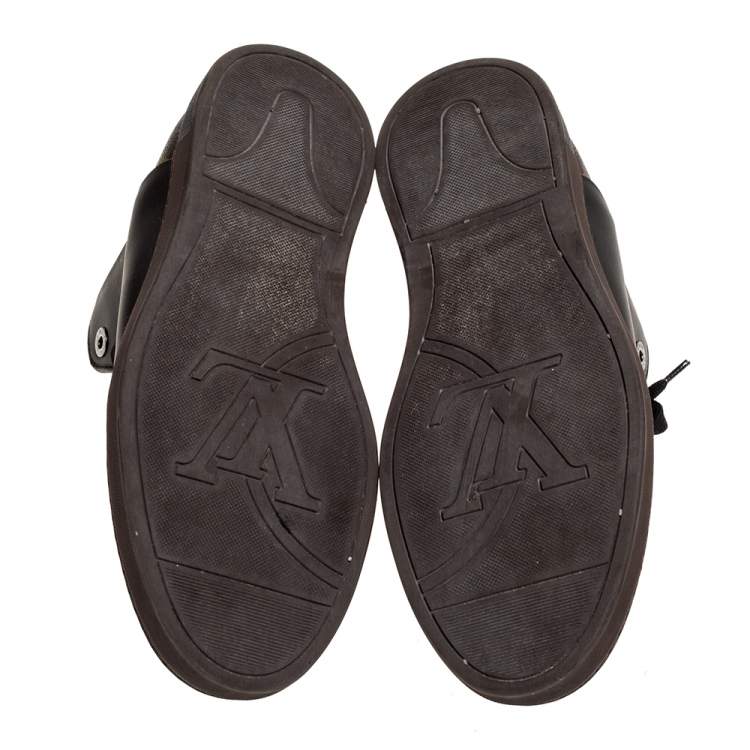 Pre Owned Louis Vuitton Black Leather And Monogram Canvas High Top Sneakers Size 40