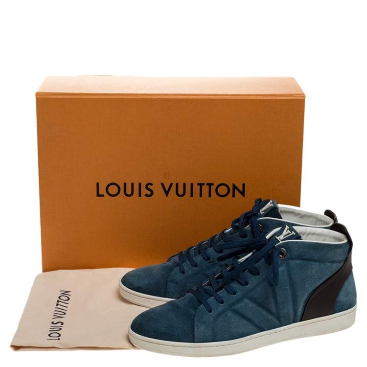 Pre Owned Louis Vuitton Blue Suede And Black Leather Abysse Sneakers Size 41.5