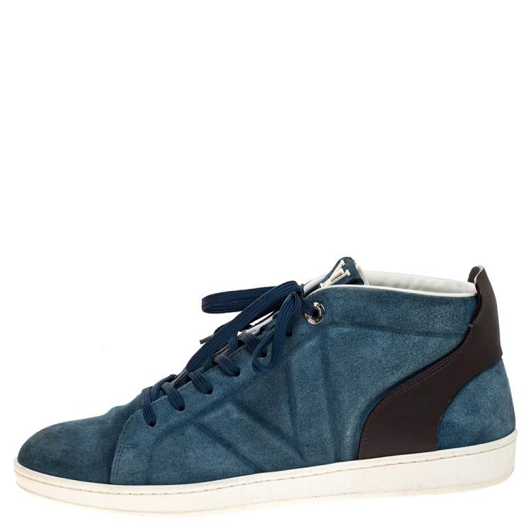 Pre Owned Louis Vuitton Blue Suede And Black Leather Abysse Sneakers Size 41.5