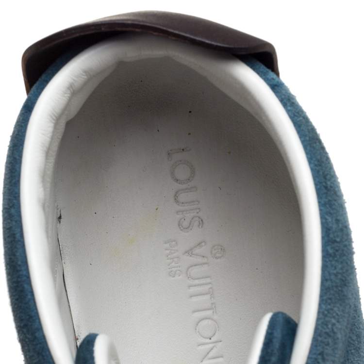 Pre Owned Louis Vuitton Blue Suede And Black Leather Abysse Sneakers Size 41.5