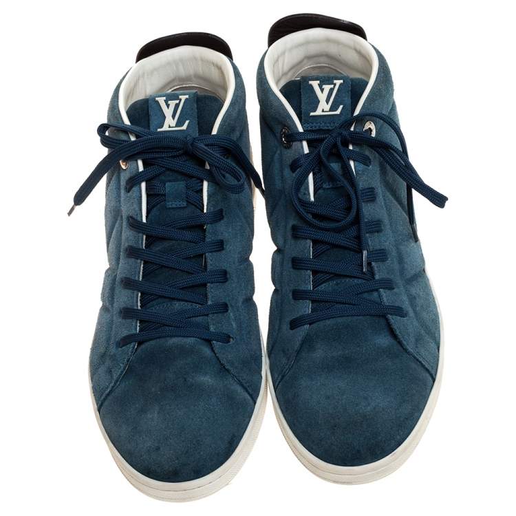 Pre Owned Louis Vuitton Blue Suede And Black Leather Abysse Sneakers Size 41.5