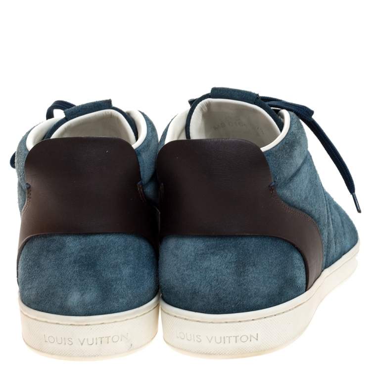 Pre Owned Louis Vuitton Blue Suede And Black Leather Abysse Sneakers Size 41.5