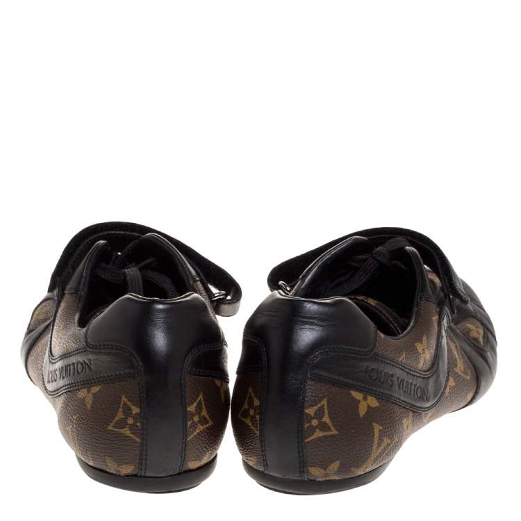 Pre Owned Louis Vuitton Brown/Black Leather And Monogram Canvas Globe Trotter Sneakers Size 40.5