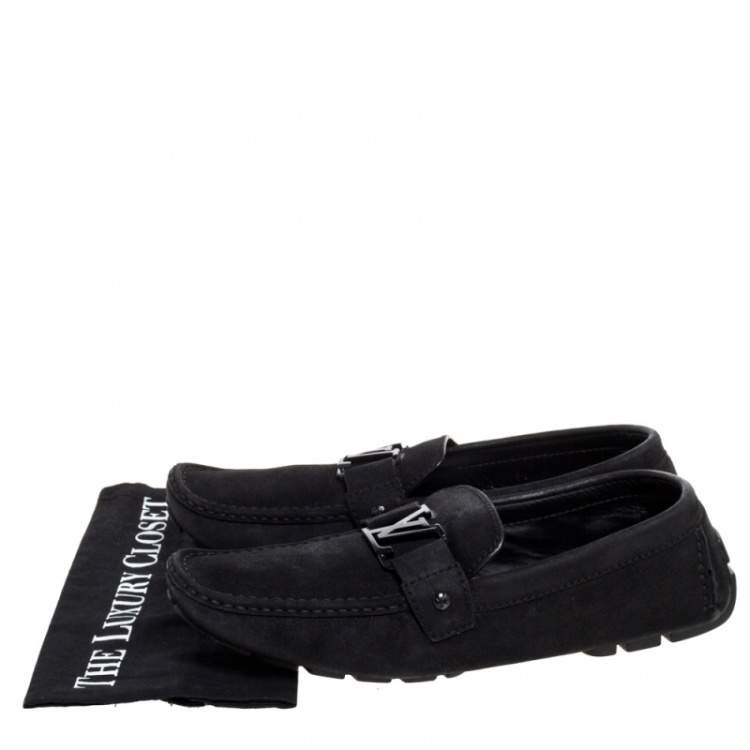 Pre Owned Louis Vuitton Black Suede Monte Carlo Slip On Loafers Size 43.5