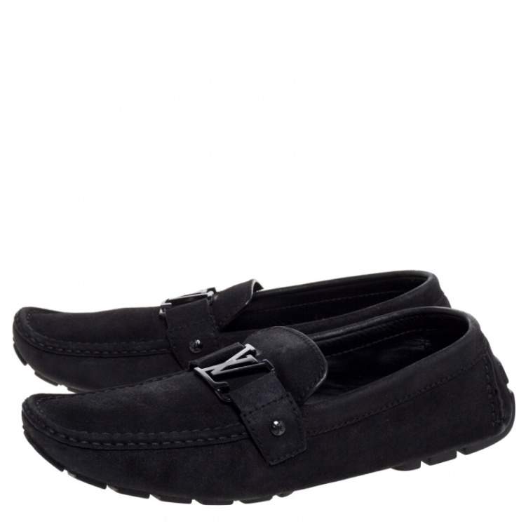 Pre Owned Louis Vuitton Black Suede Monte Carlo Slip On Loafers Size 43.5