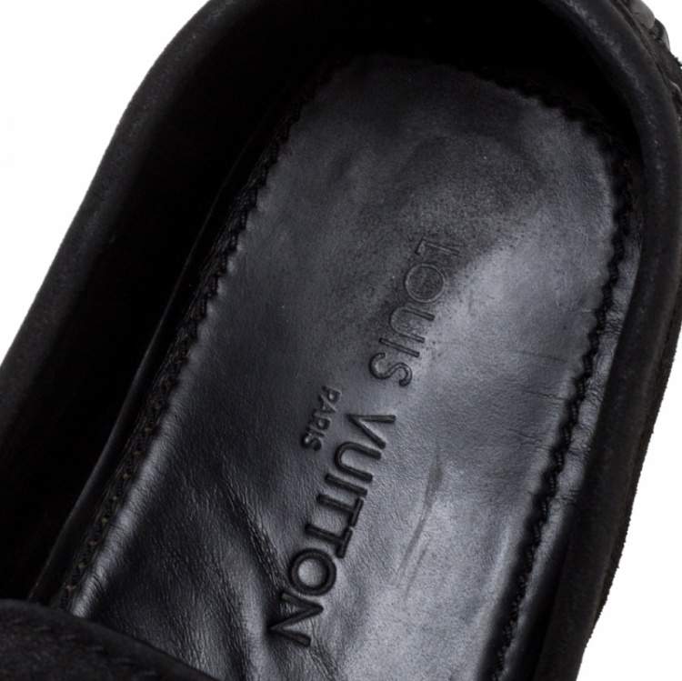 Pre Owned Louis Vuitton Black Suede Monte Carlo Slip On Loafers Size 43.5