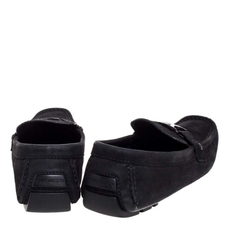 Pre Owned Louis Vuitton Black Suede Monte Carlo Slip On Loafers Size 43.5