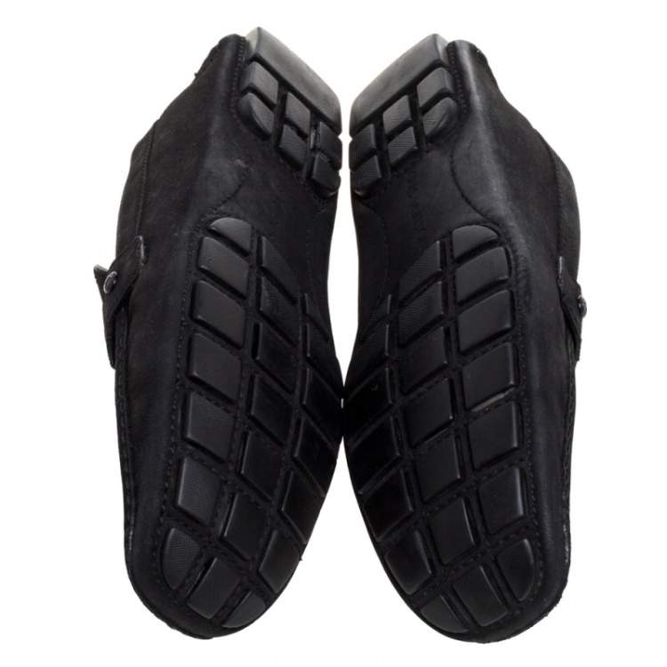 Pre Owned Louis Vuitton Black Suede Monte Carlo Slip On Loafers Size 43.5