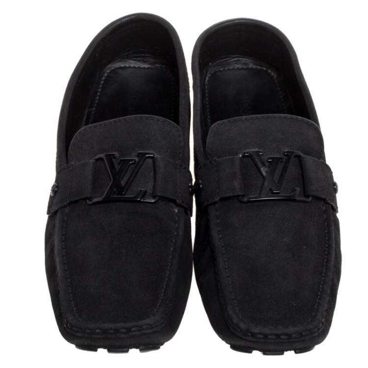 Pre Owned Louis Vuitton Black Suede Monte Carlo Slip On Loafers Size 43.5