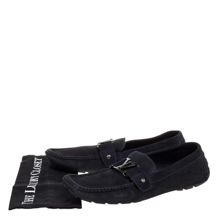 Pre Owned Louis Vuitton Blue Suede Monte Carlo Loafers Size 46