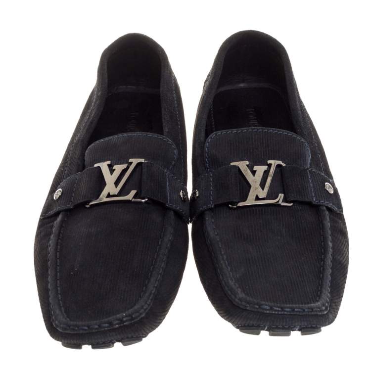 Pre Owned Louis Vuitton Blue Suede Monte Carlo Loafers Size 46