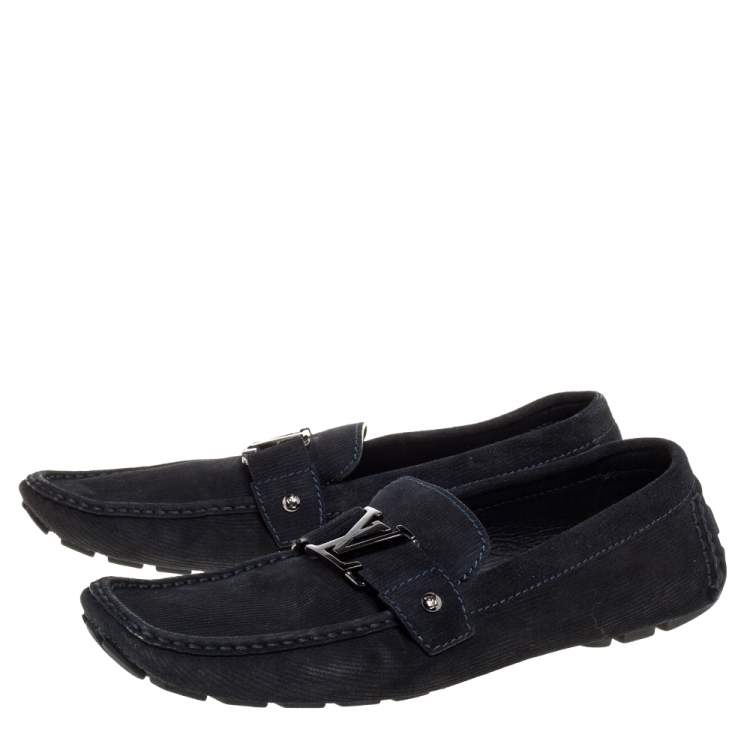 Pre Owned Louis Vuitton Blue Suede Monte Carlo Loafers Size 46
