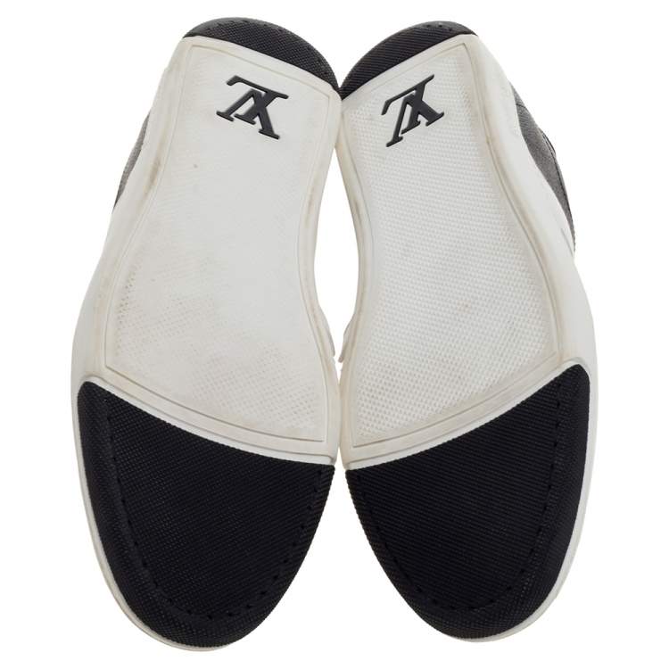 Pre Owned Louis Vuitton White Leather and Damier Graphite Canvas Low Top Sneakers Size 43
