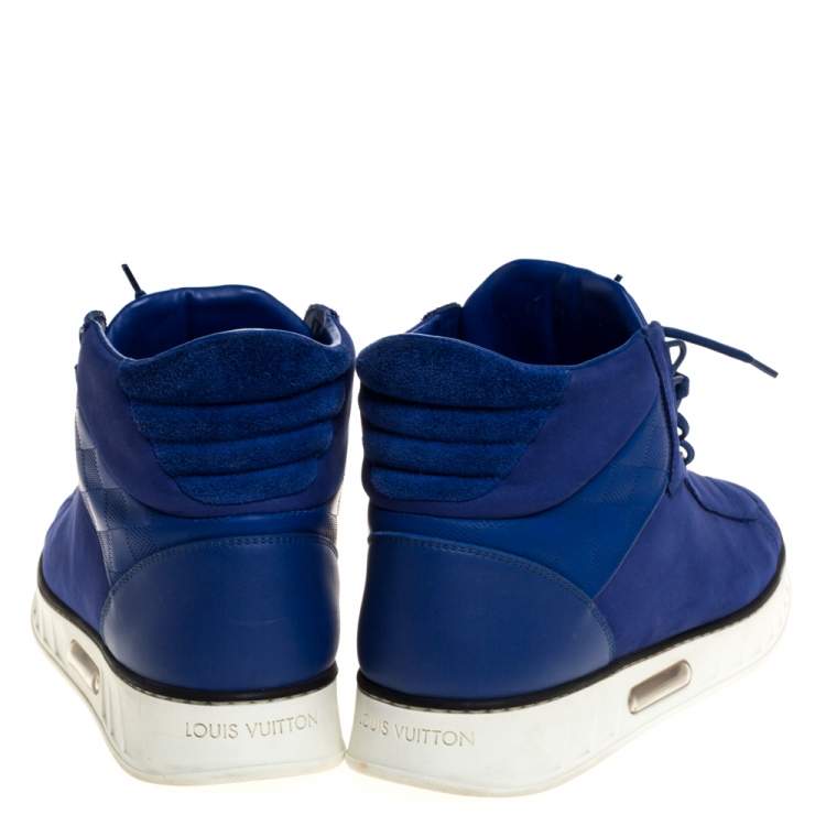 Pre Owned Louis Vuitton Blue Nubuck And Damier Leather Street Light High Top Sneakers Size 41