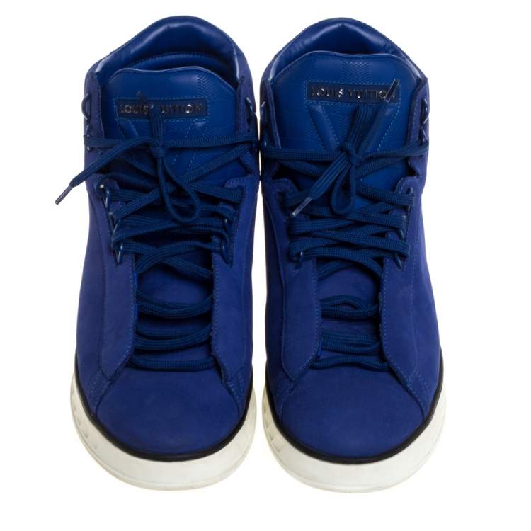 Pre Owned Louis Vuitton Blue Nubuck And Damier Leather Street Light High Top Sneakers Size 41