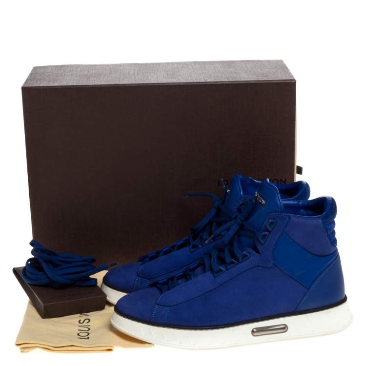 Pre Owned Louis Vuitton Blue Nubuck And Damier Leather Street Light High Top Sneakers Size 41