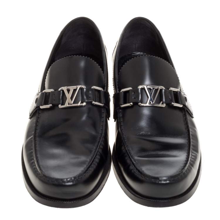 Pre Owned Louis Vuitton Black Leather Major Slip On Loafers Size 41.5 
