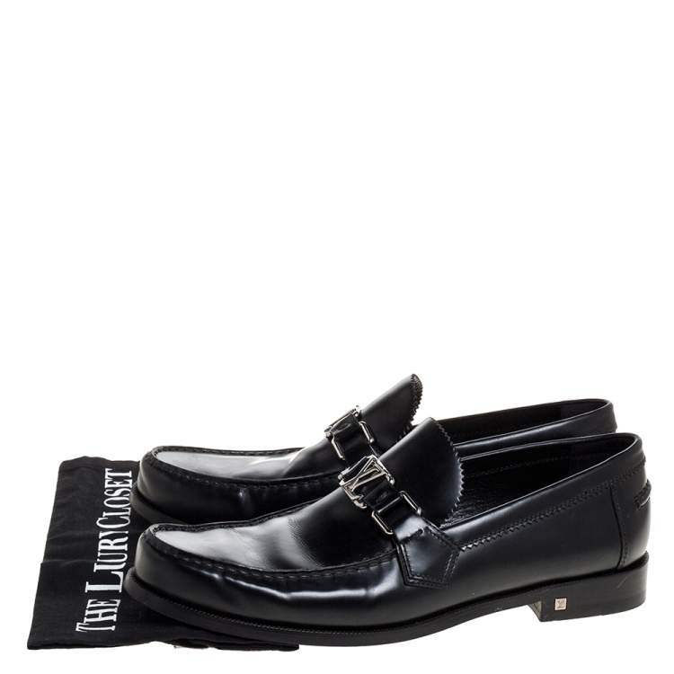 Pre Owned Louis Vuitton Black Leather Major Slip On Loafers Size 41.5 