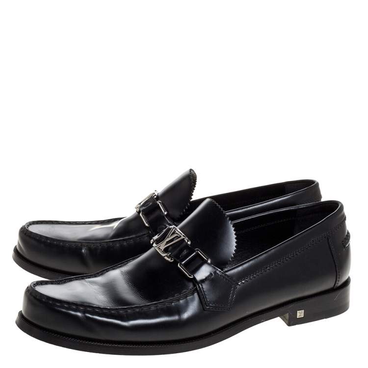 Pre Owned Louis Vuitton Black Leather Major Slip On Loafers Size 41.5 