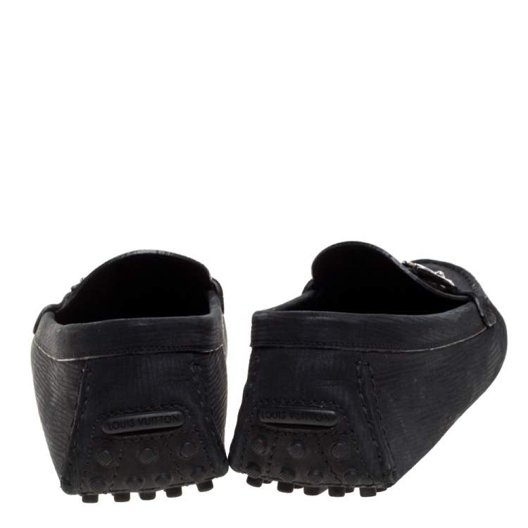 Pre Owned Louis Vuitton Black Suede Racetrack Loafers Size 39.5