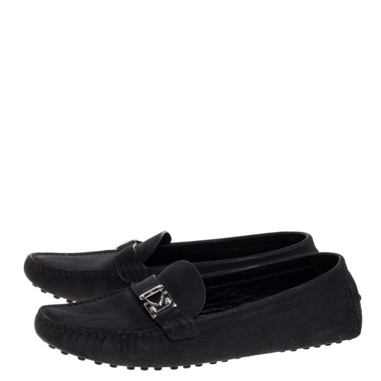 Pre Owned Louis Vuitton Black Suede Racetrack Loafers Size 39.5