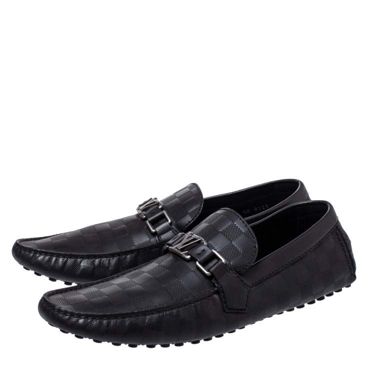 Pre Owned Louis Vuitton Black Damier Embossed Leather Hockenheim Loafers Size 44.5