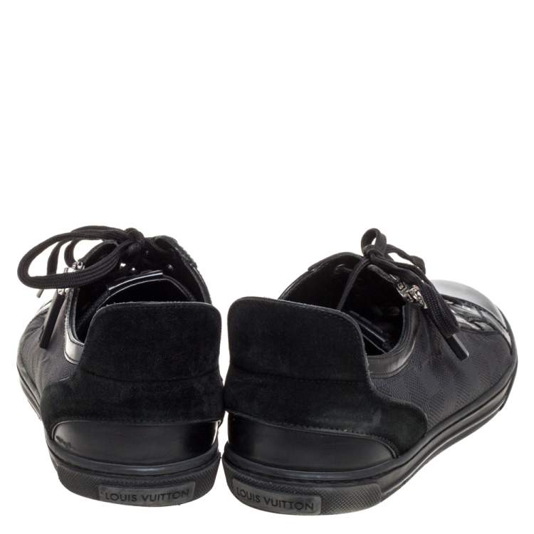 مملوكة مسبقًا Louis Vuitton Black Damier Print Nylon, Suede And Leather 'Aventure' Zip Lace Up Sneaker Size 41 