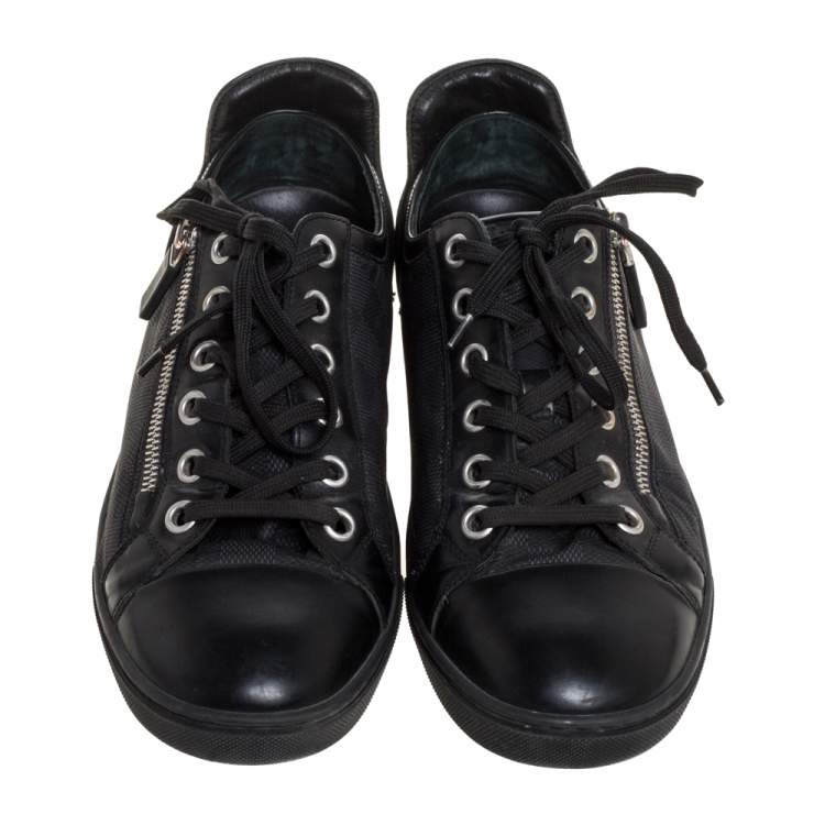 مملوكة مسبقًا Louis Vuitton Black Damier Print Nylon, Suede And Leather 'Aventure' Zip Lace Up Sneaker Size 41 