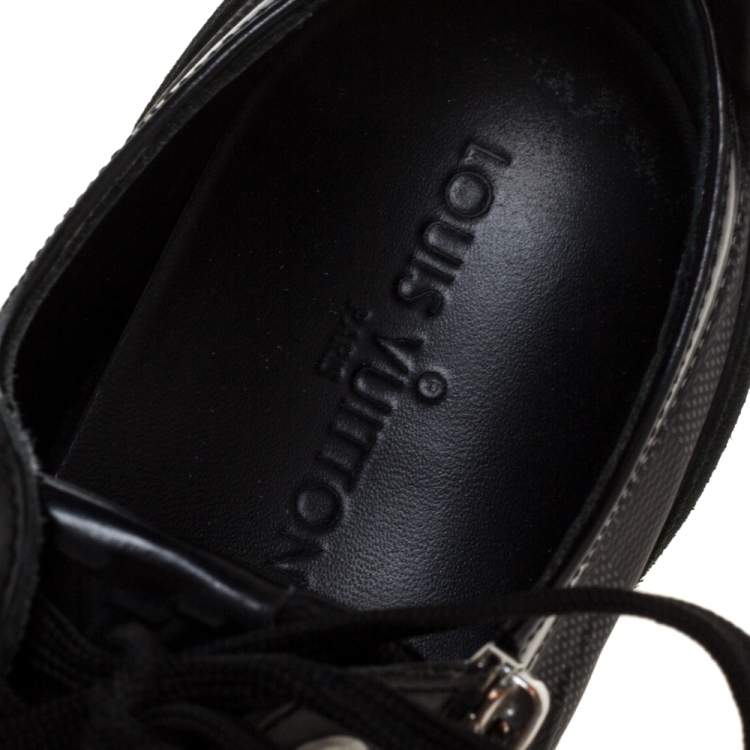 مملوكة مسبقًا Louis Vuitton Black Damier Print Nylon, Suede And Leather 'Aventure' Zip Lace Up Sneaker Size 41 