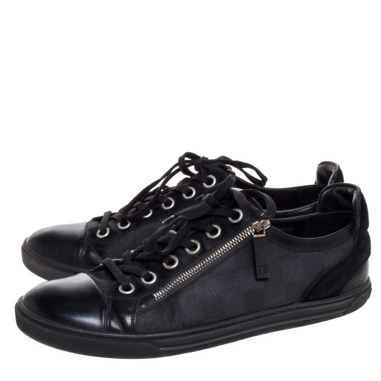 مملوكة مسبقًا Louis Vuitton Black Damier Print Nylon, Suede And Leather 'Aventure' Zip Lace Up Sneaker Size 41 