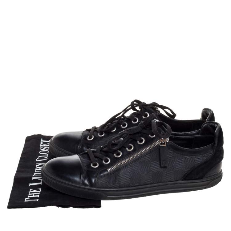مملوكة مسبقًا Louis Vuitton Black Damier Print Nylon, Suede And Leather 'Aventure' Zip Lace Up Sneaker Size 41 