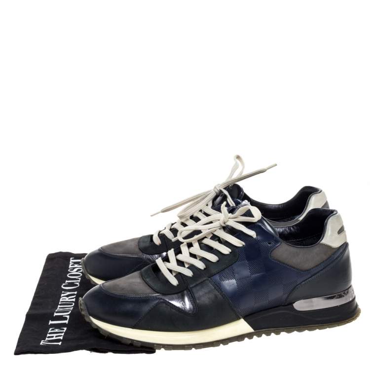 Pre Owned Louis Vuitton Blue/Black Nubuck and Leather Run Away Lace Up Sneakers Size 41