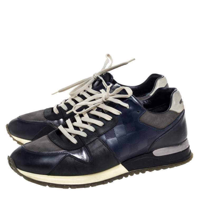 Pre Owned Louis Vuitton Blue/Black Nubuck and Leather Run Away Lace Up Sneakers Size 41