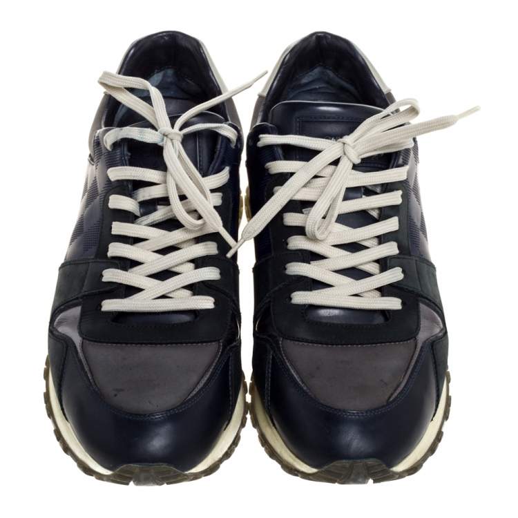 Pre Owned Louis Vuitton Blue/Black Nubuck and Leather Run Away Lace Up Sneakers Size 41