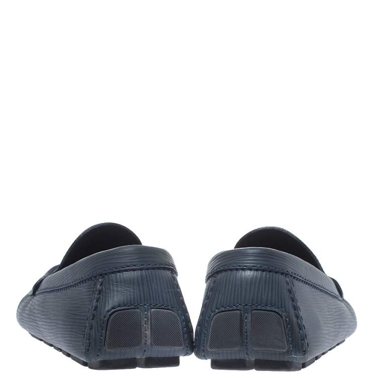 Pre Owned Louis Vuitton Blue Leather Driver Slip On Loafers Size 43