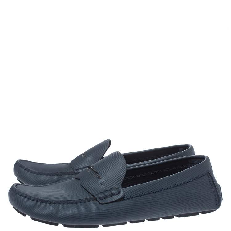 Pre Owned Louis Vuitton Blue Leather Driver Slip On Loafers Size 43