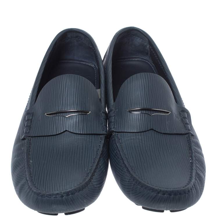 Pre Owned Louis Vuitton Blue Leather Driver Slip On Loafers Size 43