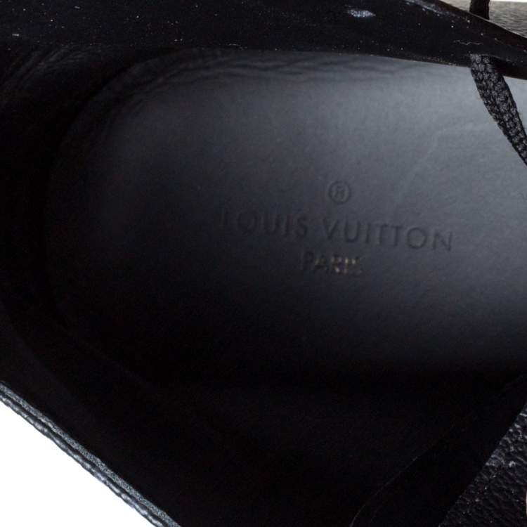 Pre Owned Louis Vuitton Black Leather and Monogram Eclipse Canvas Match Up High Top Sneakers Size 43.5