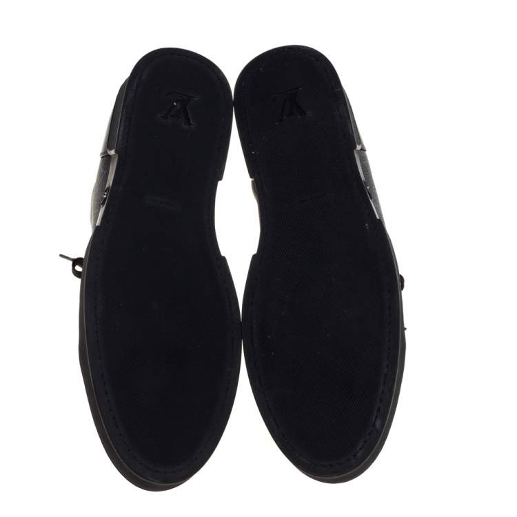 Pre Owned Louis Vuitton Black Leather and Monogram Eclipse Canvas Match Up High Top Sneakers Size 43.5