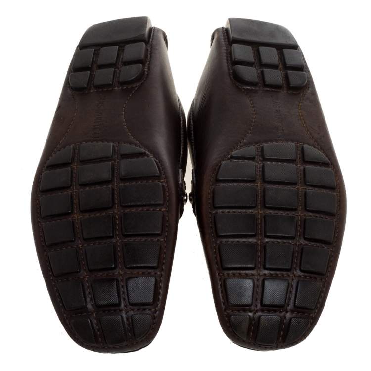 Pre Owned Louis Vuitton Dark Brown Leather Monte Carlo Loafers Size 43.5