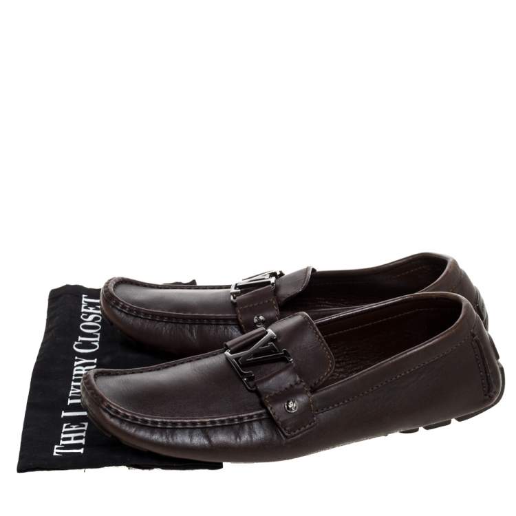 Pre Owned Louis Vuitton Dark Brown Leather Monte Carlo Loafers Size 43.5
