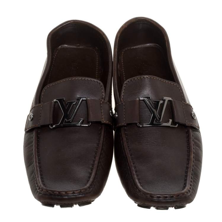 Pre Owned Louis Vuitton Dark Brown Leather Monte Carlo Loafers Size 43.5