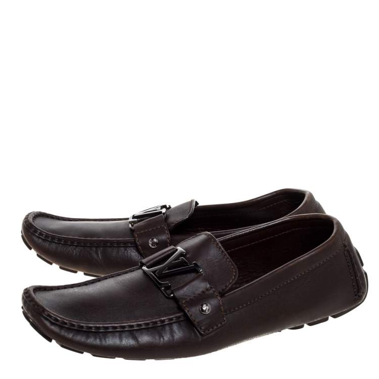 Pre Owned Louis Vuitton Dark Brown Leather Monte Carlo Loafers Size 43.5