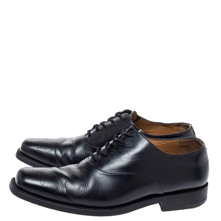 Pre Owned Louis Vuitton Black Leather Wing Tips Lace Up Oxford Size 43