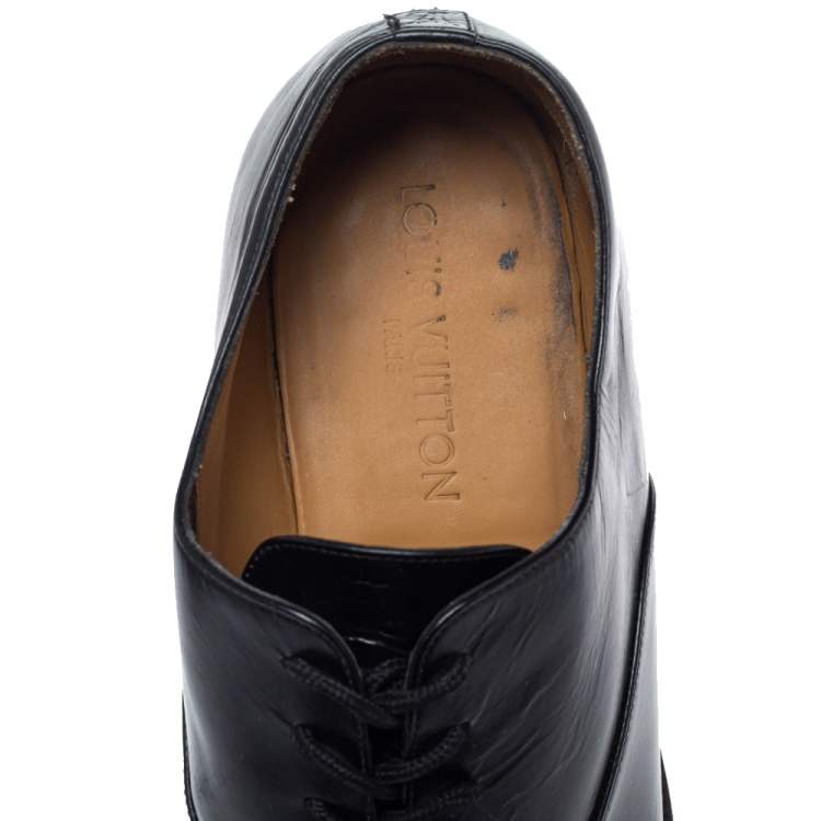 Pre Owned Louis Vuitton Black Leather Wing Tips Lace Up Oxford Size 43