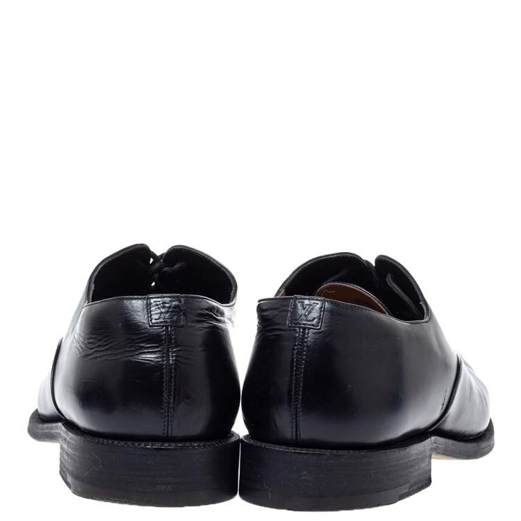 Pre Owned Louis Vuitton Black Leather Wing Tips Lace Up Oxford Size 43