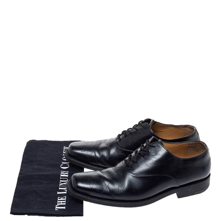 Pre Owned Louis Vuitton Black Leather Wing Tips Lace Up Oxford Size 43