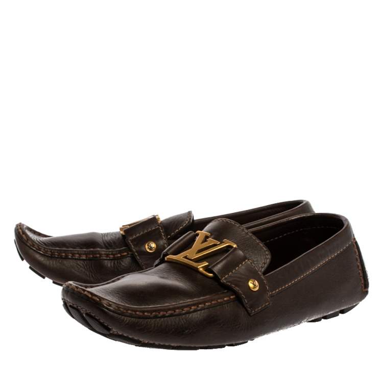 Pre Owned Louis Vuitton Brown Leather Monte Carlo Loafers Size 41.5
